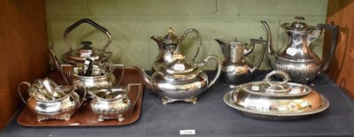 Lot 218 - Silver plated teawares; an entree dish; and a quantity of sugar tongs (two silver)