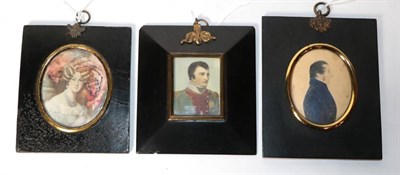 Lot 228 - Three 19th century miniature portraits of a lady, a gentleman and Napoleon