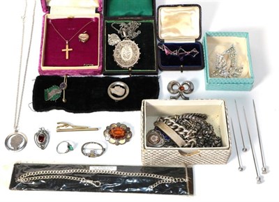 Lot 275 - A Victorian silver locket; a silver identity bracelet; and assorted silver and costume jewellery