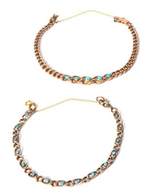 Lot 276 - A turquoise five stone bracelet, length 18cm; and a turquoise multi-stone bracelet, length 17cm