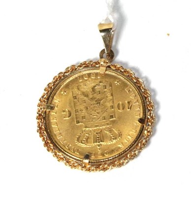 Lot 280 - A Dutch 10 Gulden 1897, in a pendant mount stamped '585'