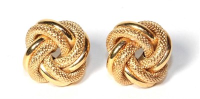 Lot 281 - A pair of knot form earrings, stamped '18K'