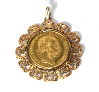 Lot 283 - A gold Austrian 1915 ducat re-strike, in a pendant mount stamped '585'