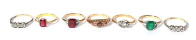 Lot 321 - A 9 carat gold ruby and diamond ring (a.f.); and assorted other dress rings, mainly stamped...