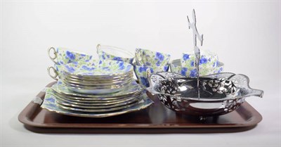 Lot 338 - A Shelley part teaset, Chintz pattern No 2.13165; together with an Art Deco chromium plated...