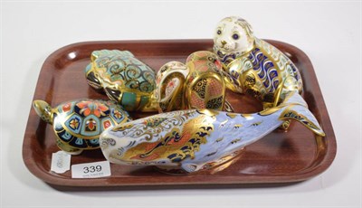 Lot 339 - Royal Crown Derby Imari paperweights: Oceanic Whale, Harbour Seal, Imari Snake, Cromer Crab and...