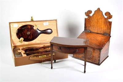 Lot 346 - A tortoiseshell dressing table set, in leather case; a 19th century oak salt box; and a...