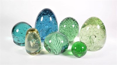 Lot 347 - Six glass dumps and a paperweight