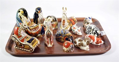 Lot 349 - Royal Crown Derby Imari paperweights: Santa; Reindeer; Emperor Penguin and Chick; Rockhopper...