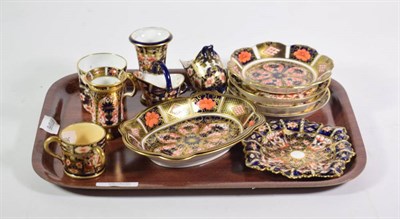 Lot 362 - A collection of Royal Crown Derby Imari palette wares including five miniature items; coffee...