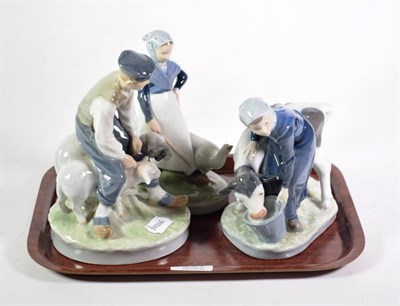 Lot 364 - Three Royal Copenhagen farm groups, various dates and models, comprising farmer with two sheep;...