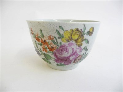 Lot 199 - A Chaffers Liverpool Porcelain Sugar Bowl, circa 1765, painted in colours with a flower spray...