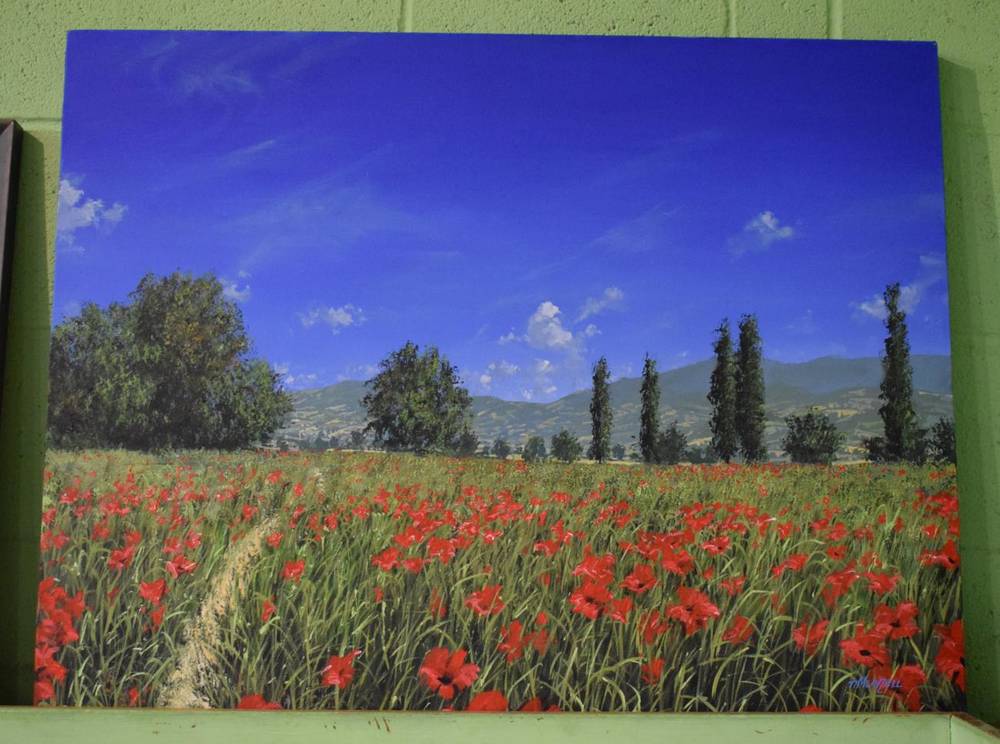 Lot 1004 - Tim Layzell (b.1981) Poppy field, signed, oil on canvas, 71cm by 91cm