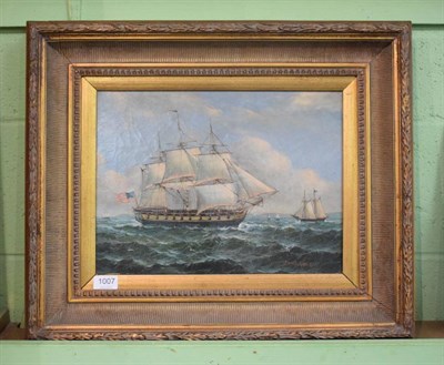Lot 1007 - June Nelson (20th century) American gunship, signed, oil on canvas, 29cm by 39cm