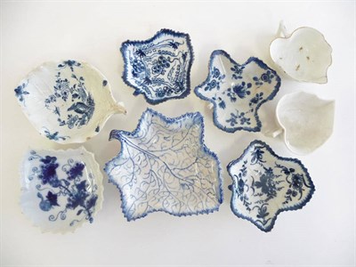 Lot 214 - A First Period Worcester Porcelain Leaf Dish, circa 1760, painted in underglaze blue with the...