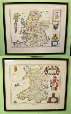 Lot 1047 - Maps, two 19th-century reproductions of Blaeu maps of Scotland and Wales, by John Bartholemew &...