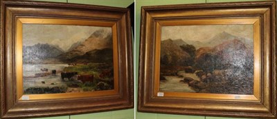 Lot 1053 - British School (19th century), Angler in a lakeland landscape, oil on canvas, together with a...
