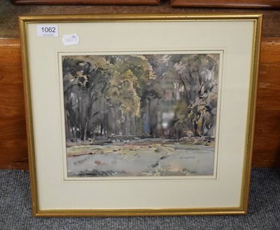 Lot 1062 - Fred Lawson (1888-1968) Woodland clearing, signed, watercolour, 24.5cm by 29cm