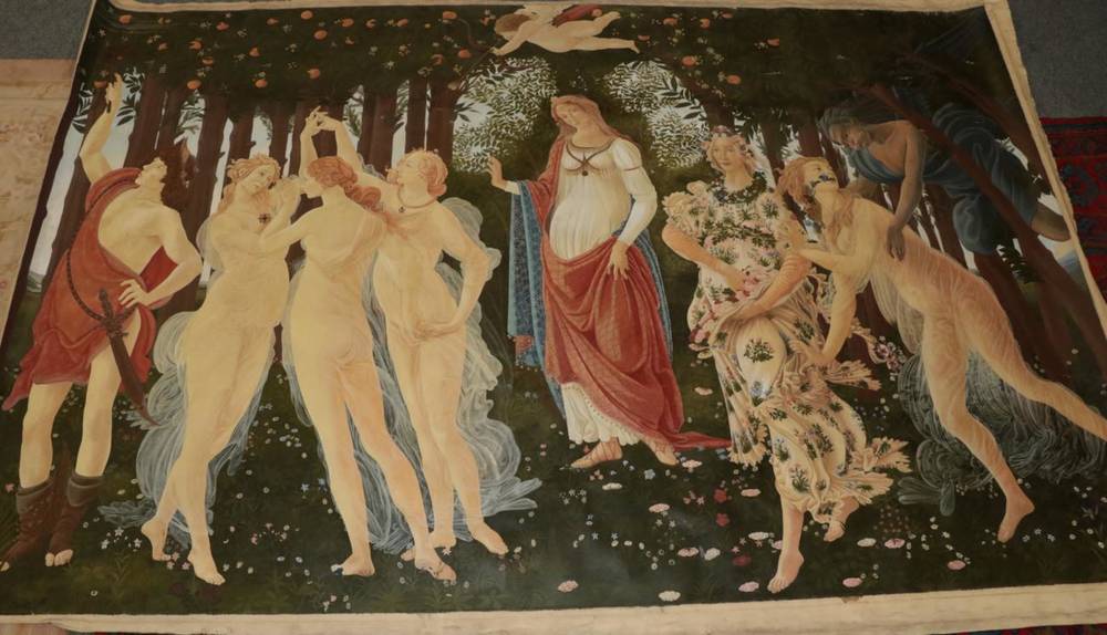 Lot 1065 - After Botticelli, Primavera, oil on canvas, together with stretcher bars. 202cm x 310cm, Unframed