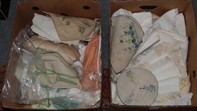 Lot 1074 - A quantity of assorted white linen and embroidered textiles etc (two boxes)