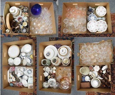 Lot 1078 - Thirteen boxes of household ceramics and glass including tumblers, champagnes, decanters,...