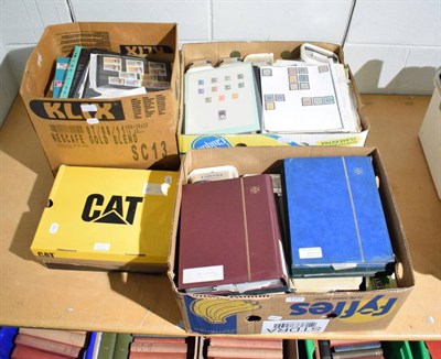 Lot 1113 - Four large boxes of stamps with all world in stockbooks, albums, on leaves, in plastic tubs...