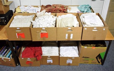 Lot 1125 - Assorted white and embroidered cottons and linens, chenille cloths and other textiles (eleven...