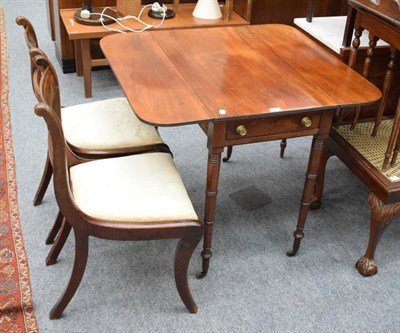 Lot 1161 - A Regency mahogany Pembroke table with reeded edge; a pair of dining chairs; and an Eastern runner