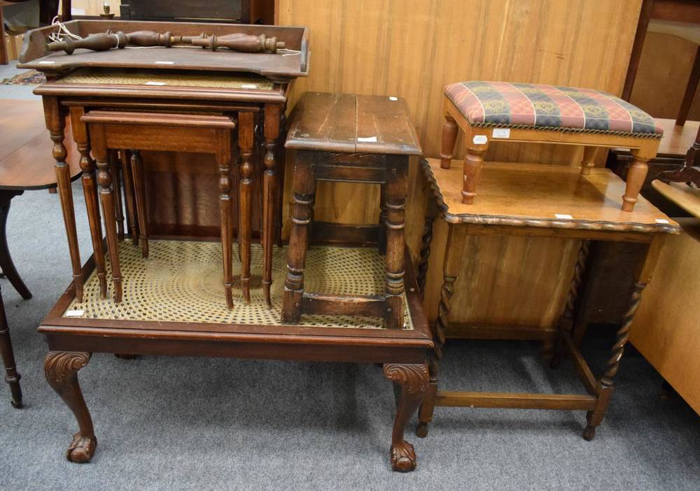 Lot 1162 - Walnut book shelf/cupboard; G plan dressing table; oak occasional table; small stool;...