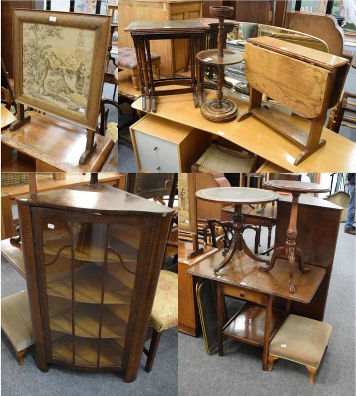 Lot 1164 - Quantity of furniture comprising oak corner cupboard; 1940s oak drop leaf table; mahogany...