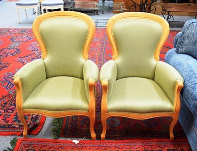 Lot 1166 - Pair of Beech framed Victorian style chairs (modern)