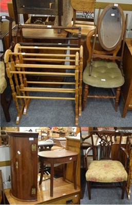 Lot 1167 - A Georgian mahogany elbow chair; a small bow fronted hanging corner cupboard; late Victorian...