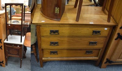 Lot 1168 - Edwardian oak three drawer chest; late 19th century marble top pot cupboard; and a George III...