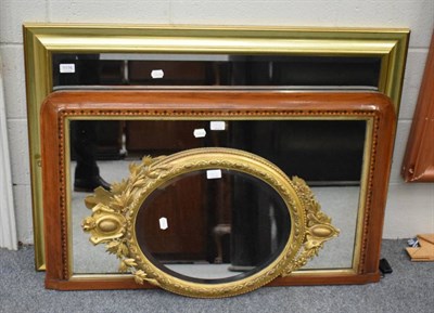 Lot 1176 - A marquetry mirror; a gilt framed oval mirror and a modern rectangular mirror (3)