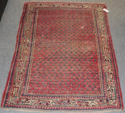 Lot 1190 - Mir rug, the faded strawberry field of boteh enclosed by ivory borders, 150cm by 106cm