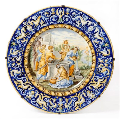 Lot 231 - An Italian Maiolica Charger, late 19th century, painted in colours with Rebecca at the Well...