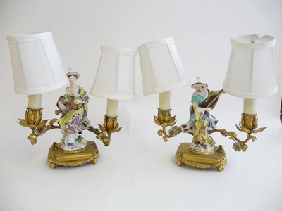 Lot 232 - A Pair of Gilt Metal Mounted Samson Porcelain Candelabra, early 20th century, as the Malabar...