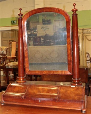 Lot 1231 - Victorian mahogany toilet mirror, the base with three hinged compartments, 68cm by 32cm, 85cm high