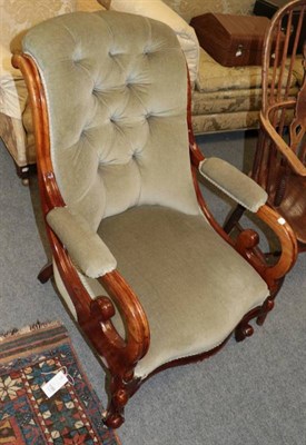 Lot 1239 - Victorian mahogany framed armchair, recovered in green buttoned velvet