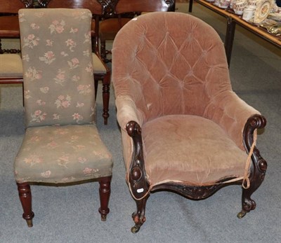 Lot 1243 - A Victorian carved mahogany armchair and a nursing chair