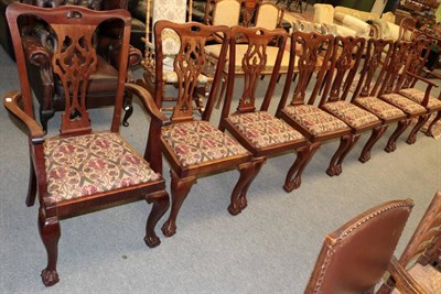 Lot 1249 - Set of eight Chippendale revival dining chairs, including one carver, early 20th century