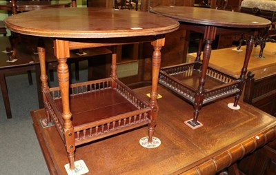 Lot 1270 - Edwardian mahogany circular occasional table, turned legs and a balustrade shelf; together with...