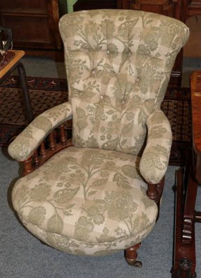 Lot 1293 - Late Victorian armchair, recovered in buttoned and checked fabric
