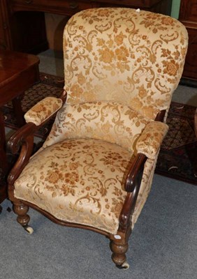 Lot 1295 - Victorian mahogany framed armchair covered in floral cut velvet
