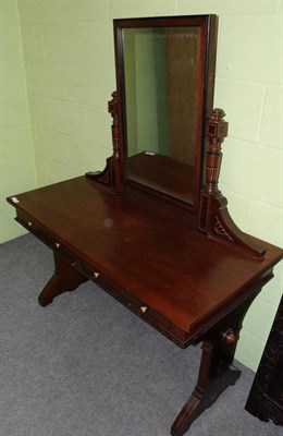 Lot 1298 - An Aesthetic movement oak mirrored dressing table with painted decoration