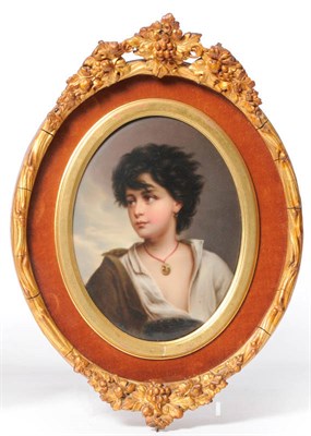 Lot 240 - A German Porcelain Oval Plaque, late 19th century, painted with a young gypsy boy after...