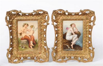 Lot 241 - A Pair of German Porcelain Plaques, circa 1900, decorated with Venus and Cupid, and with a nymph at