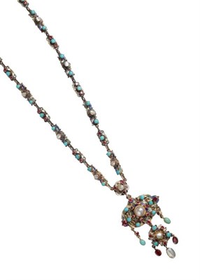 Lot 1 - An Austro-Hungarian Necklace and Pendant, set throughout with turquoise, mother-of-pearl and...
