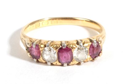 Lot 3 - A Late Victorian 18 Carat Gold Ruby and Diamond Five Stone Ring, three graduated cushion cut rubies