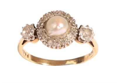Lot 9 - A Pearl and Diamond Ring, circa 1900, a central cluster comprised of a half pearl within a...
